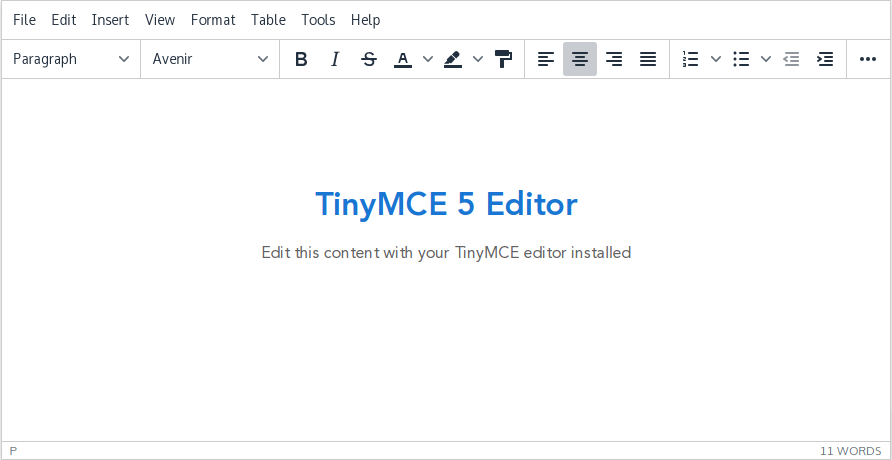 TinyMCE 5 installed screenshot