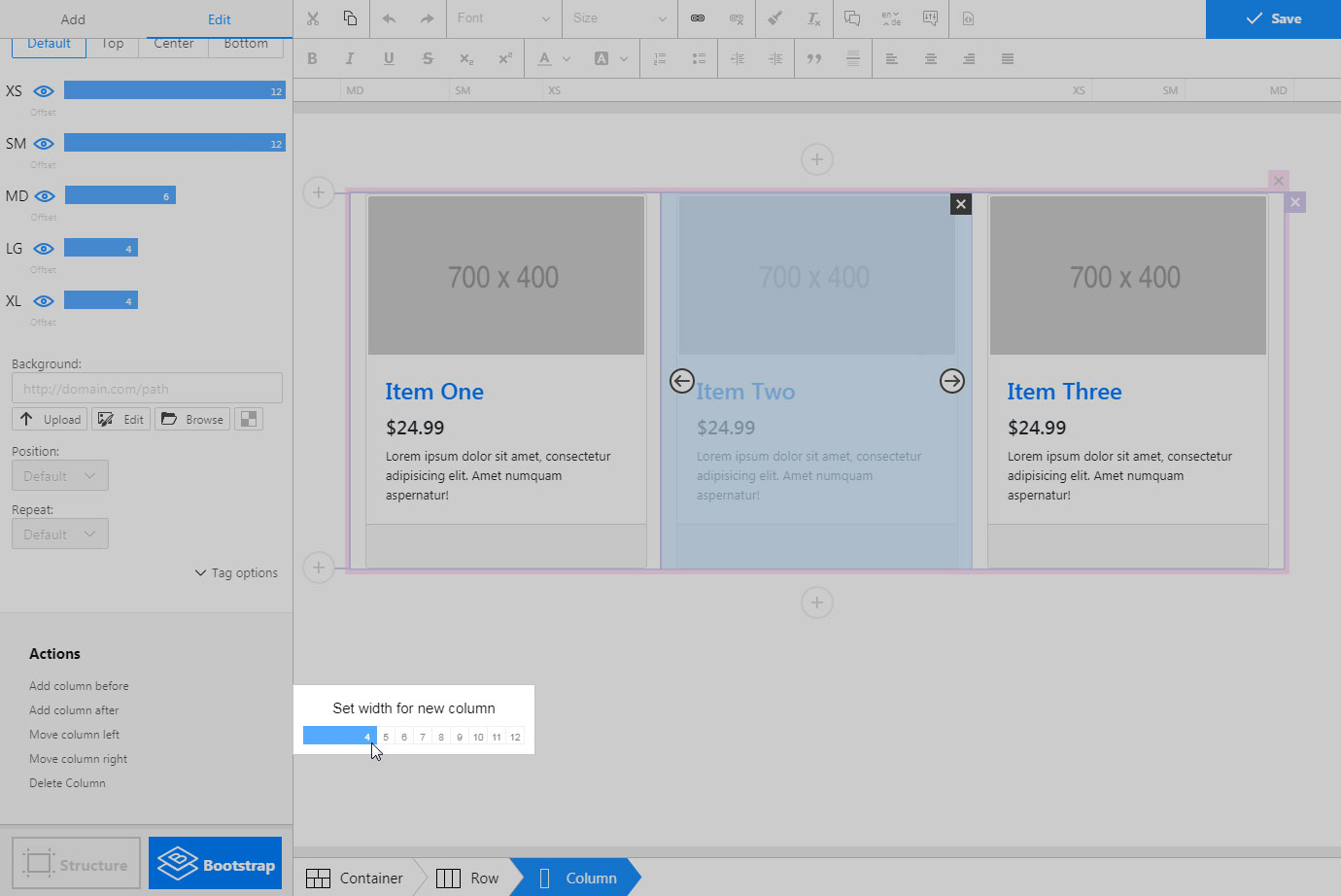 Column adding screenshot