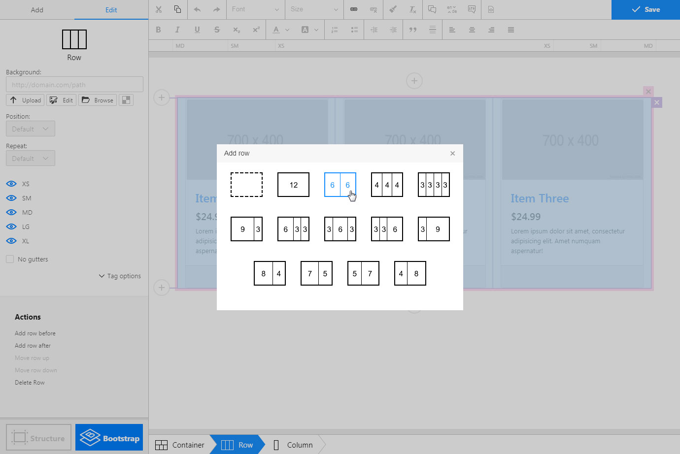 New row screenshot