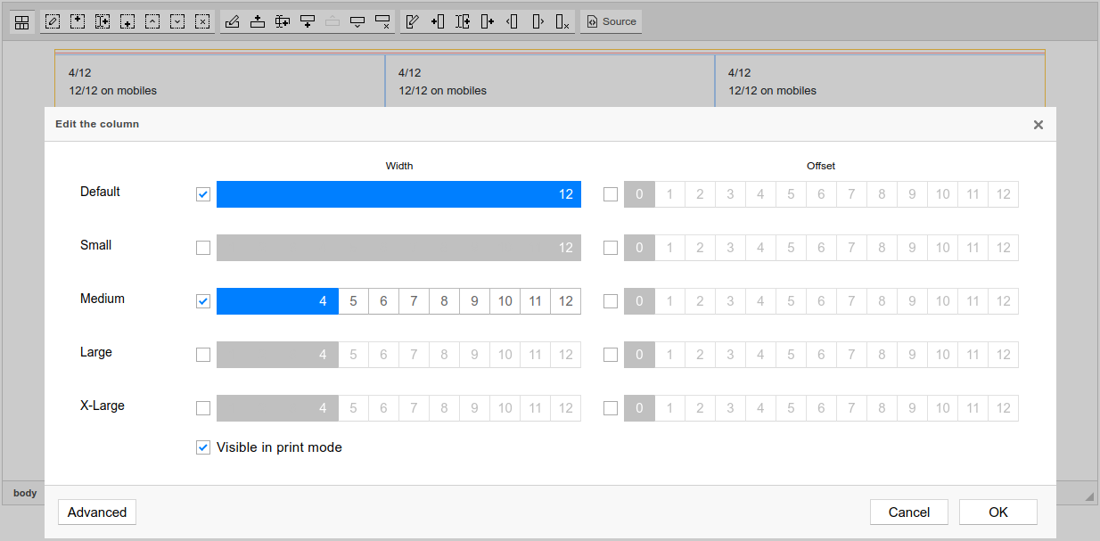 Column dialog screenshot