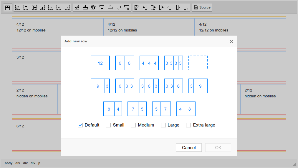 Row dialog screenshot