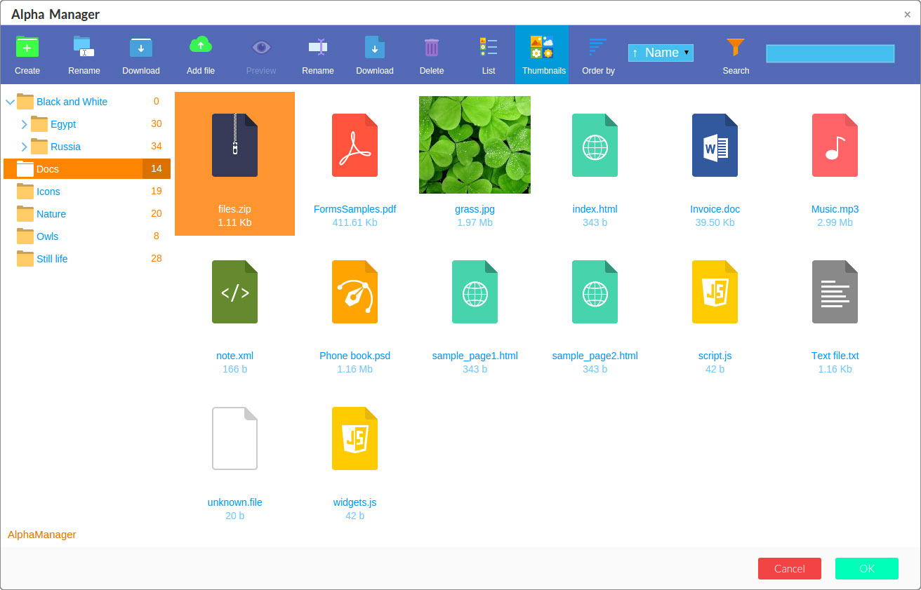 File Manager file types screenshot